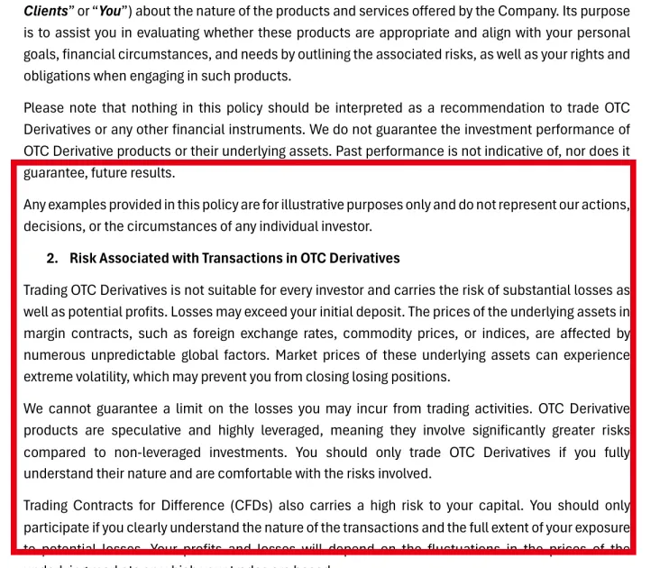 Envessa Marketsの公式リスク開示に記載されたCFDとレバレッジ取引の損失リスク
