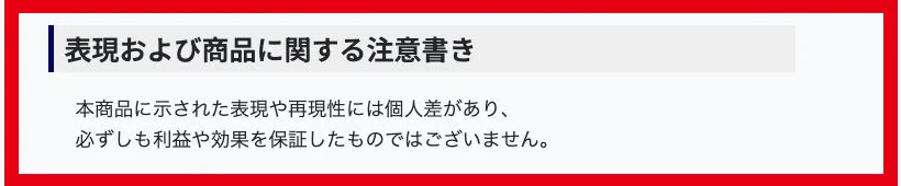 FXビジネスオーナーズ・プログラムの利益と効果に関する注意書き