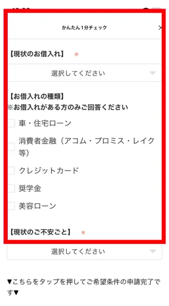株式会社ライフの副業の受取申請フォームにある借入れの種類の質問