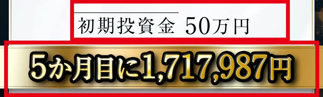 EX-MAKERの販売ページにある初期投資50万円と5か月目171万7987円の掲載例