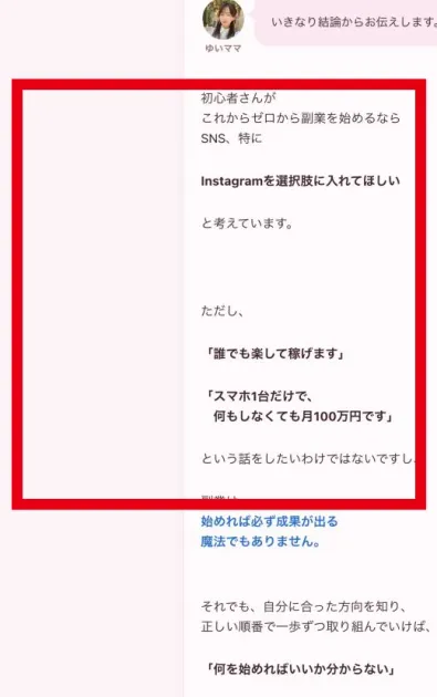 Instagram副業について誰でも楽に月100万円ではないと説明する案内ページ
